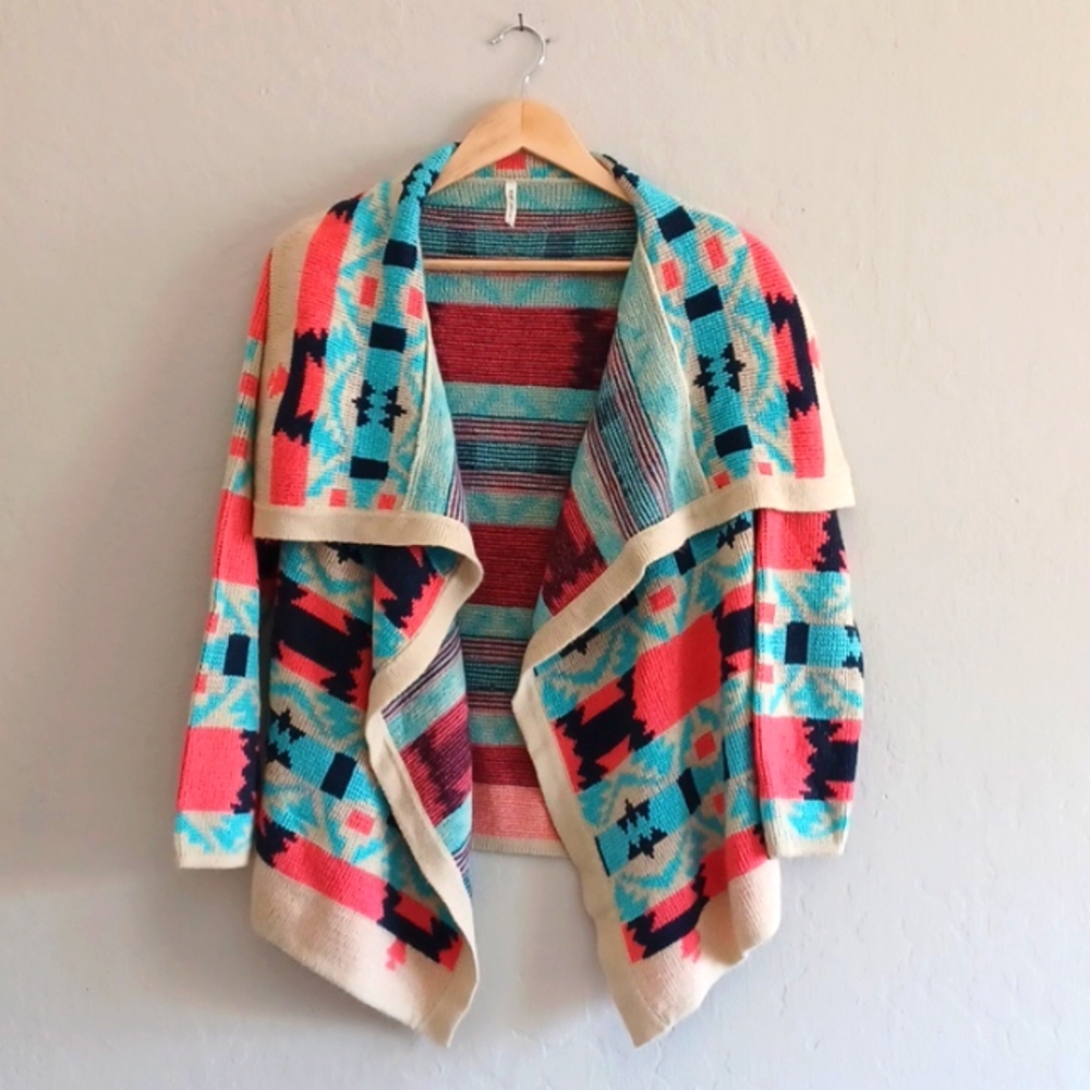 Kate Collection Womens open southwest knit Sweater Small Cardigan Drape neck